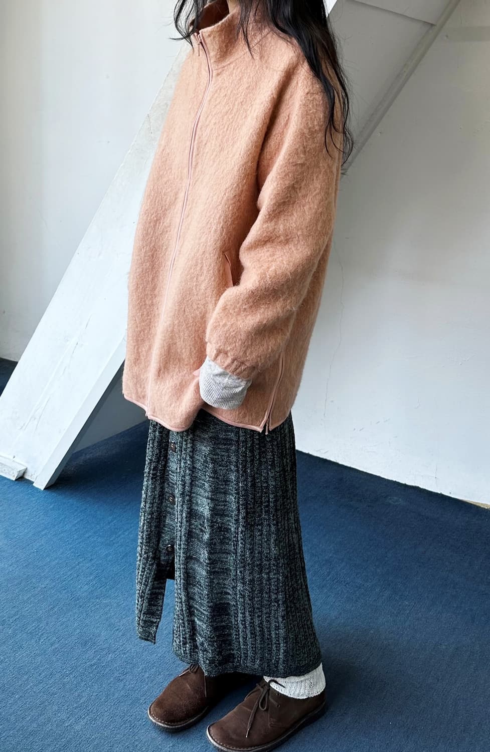 Loop mohair wool design zip shaggy coat 상품이미지7