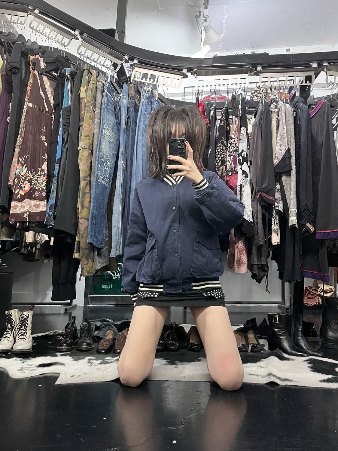 네이비 프린팅 바시티 자켓 상품이미지1