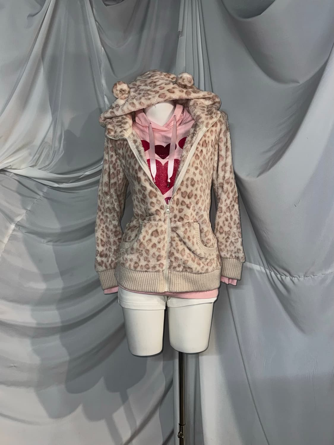 리즈리사 화이트핑크 레오파드 곰돌이 러블리 팝 갸루 코디세트  상품이미지6