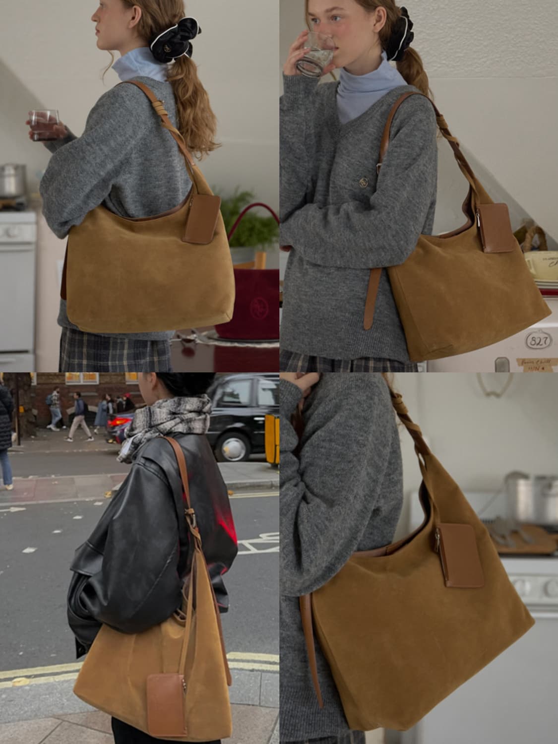 (새상품)아노에틱 스웨이드 호보백&카드월렛 세트 버터베이지 상품이미지3