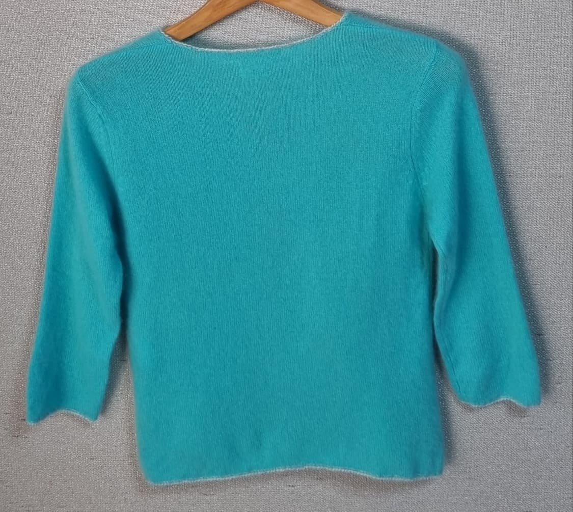 실측 XS (44) 캐시미어100% 하늘색 7부 니트 가디건 상품이미지4