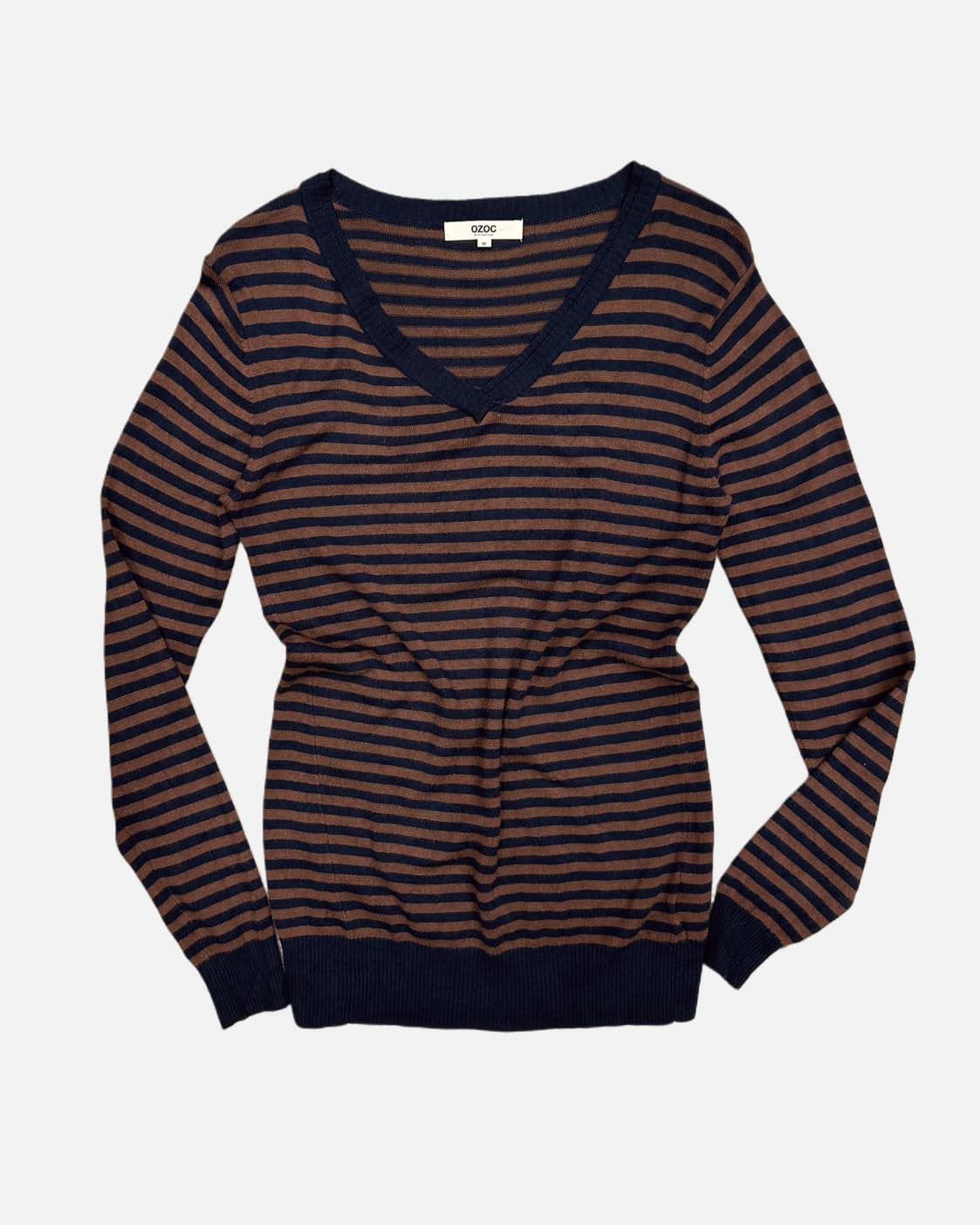 OZOC brown navy stripe knit t-shirt 상품이미지2