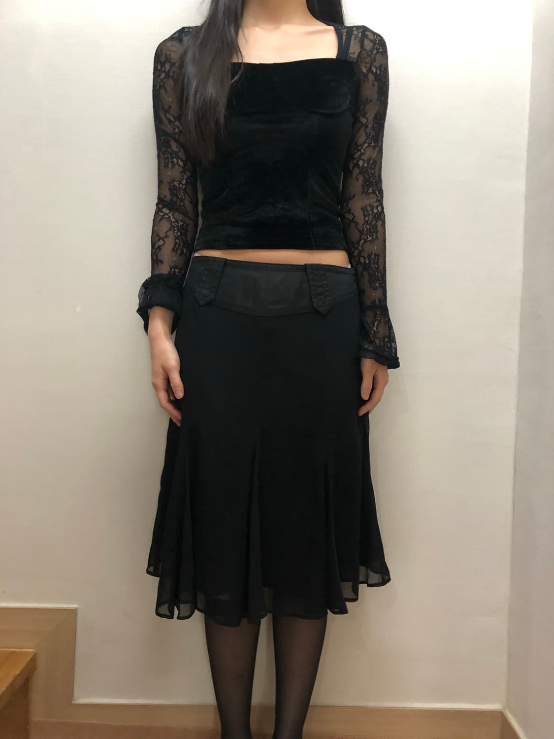 빈티지 블랙 레이스 벨벳 탑 상품이미지8