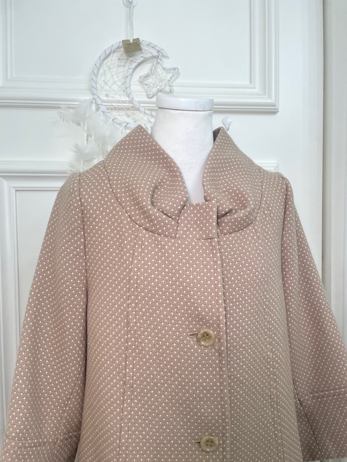 beige dot bow collar mori midi coat jack 상품이미지6