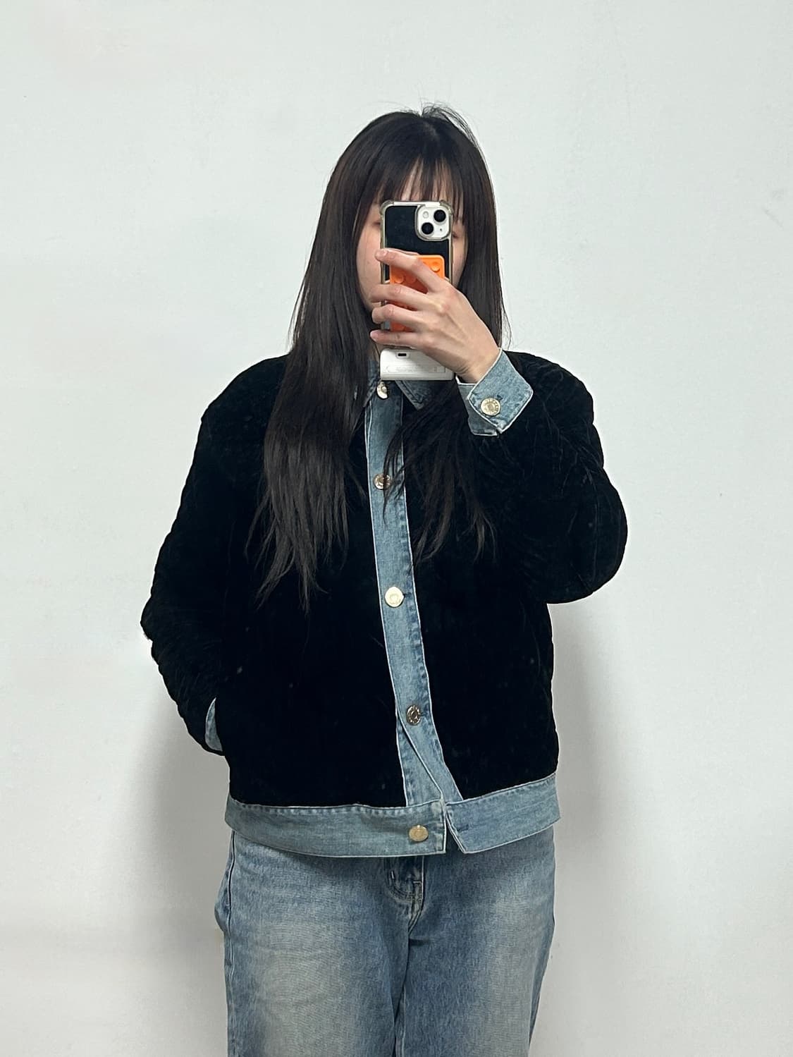 산드로 벨벳 퀼팅 데님 자켓 상품이미지1