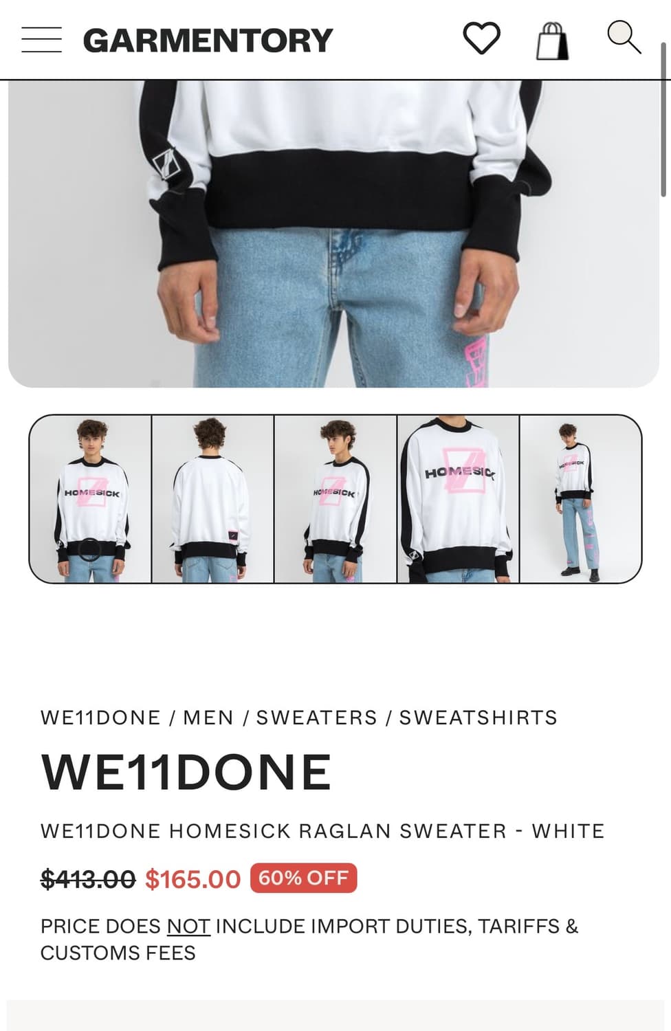 [정가 60만원] We11done 웰던 Homesick 맨투맨 상품이미지5