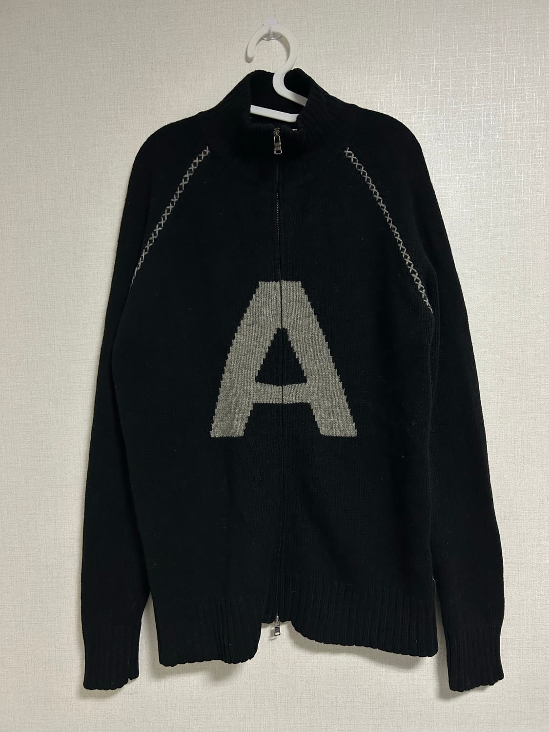 아르마니 알마니 익스체인지 빅로고 램스울 니트 집업 블랙 XL  상품이미지5