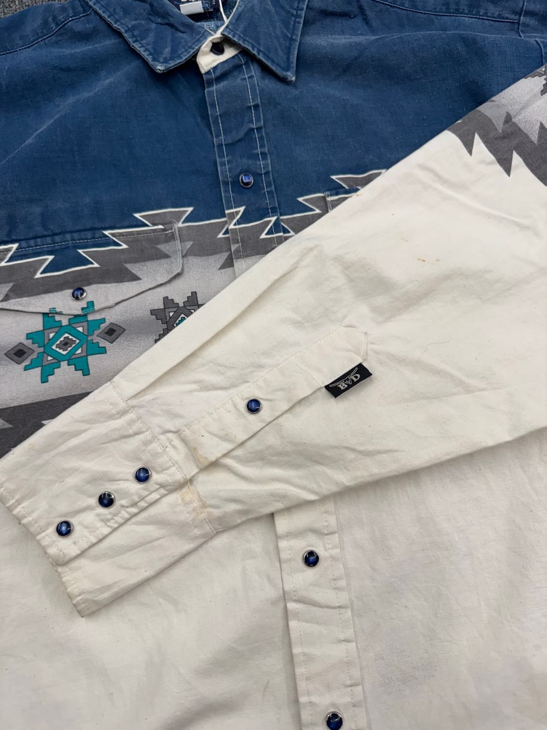 OS)BROIKS&DOWN 빈티지 나바호 패턴 투톤 셔츠 상품이미지5
