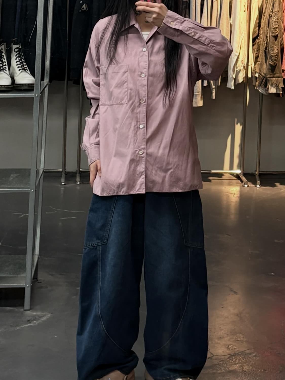 오라리 워시드 핀스트윌 빅셔츠 라이트핑크 A3642 상품이미지1