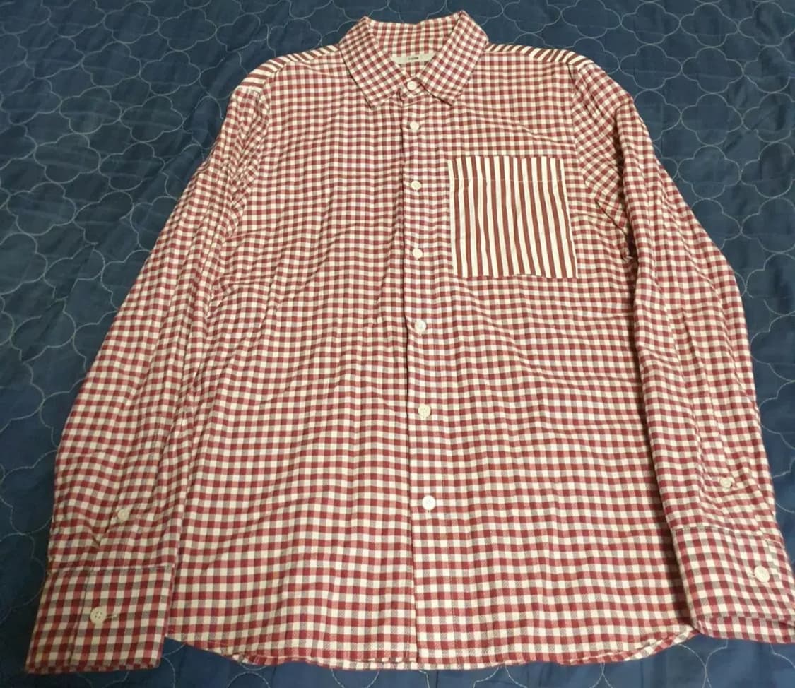 (이태리원사) 시스템 린넨코튼 클래식체크 스트라이프배색 셔츠 레드(M) 상품이미지1