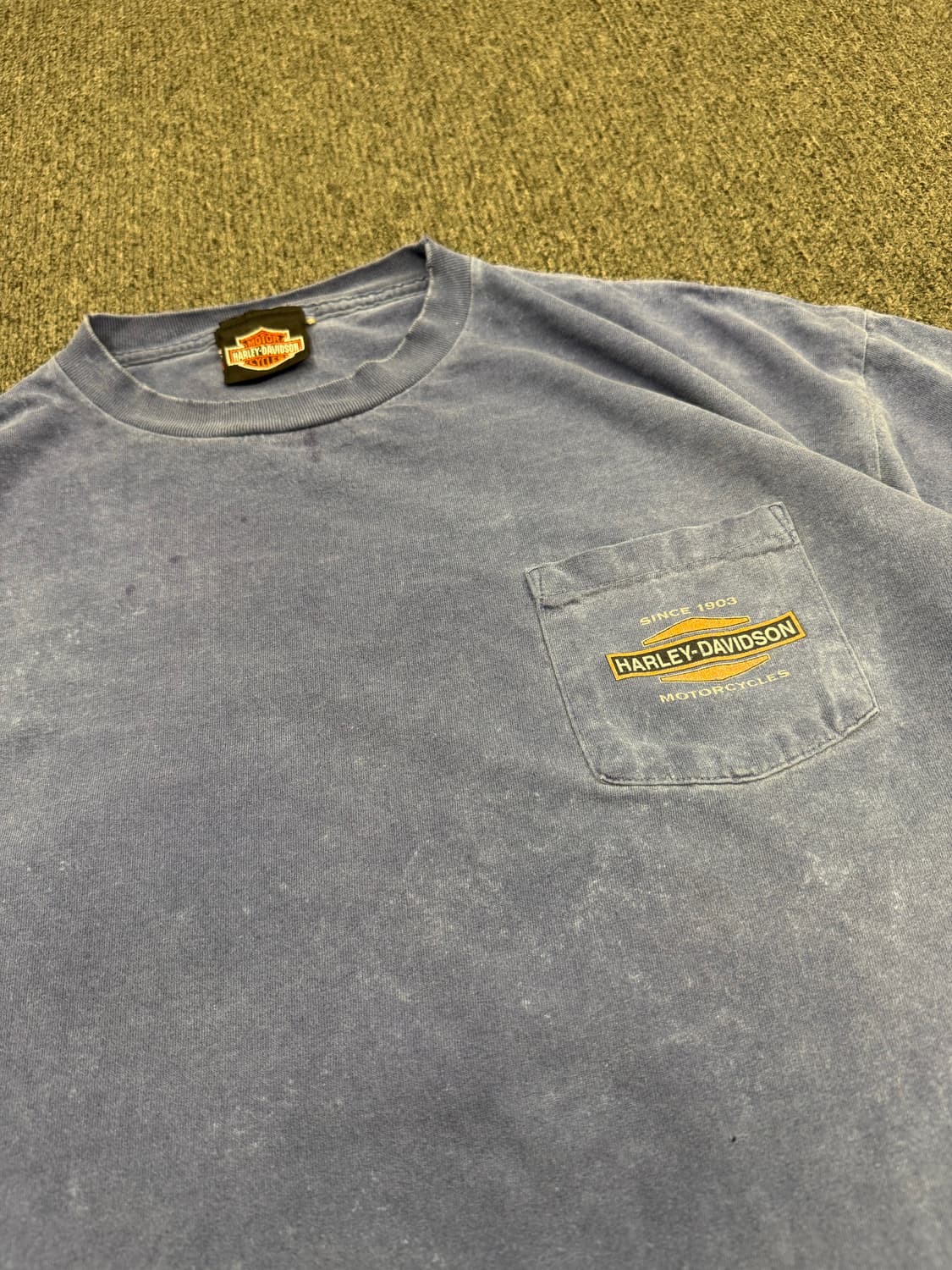 OS)할리데이비슨 빈티지 프린팅 Down Town 포켓 반팔(핀홀) 상품이미지3