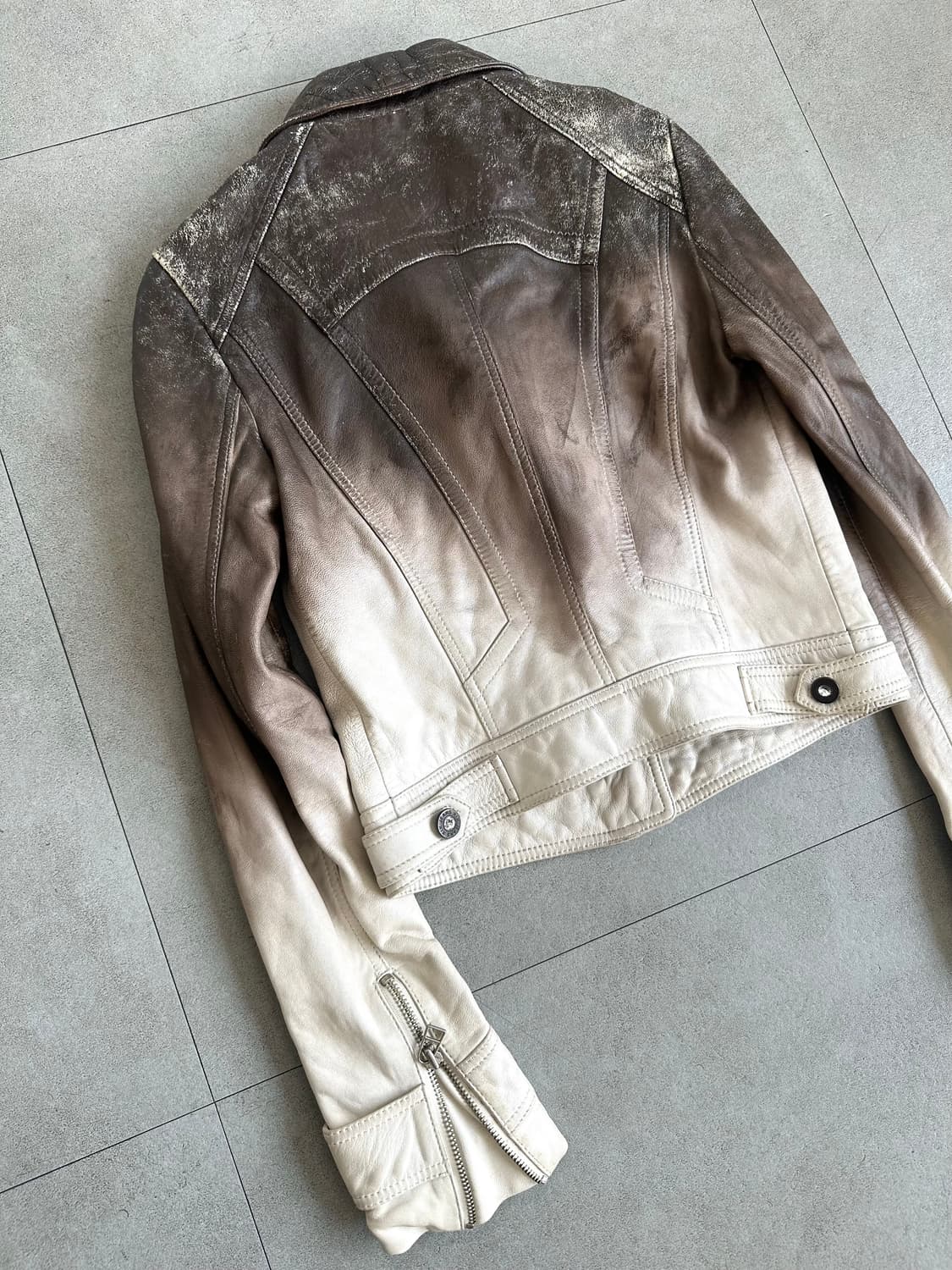 JPN VTG 디스트로이드 램스킨 브라운 레더 자켓 상품이미지4