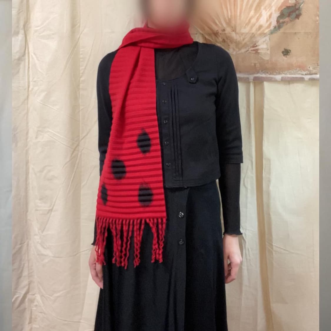 레드 아코디언 도트 울 머플러🐞(새제품) 상품이미지2