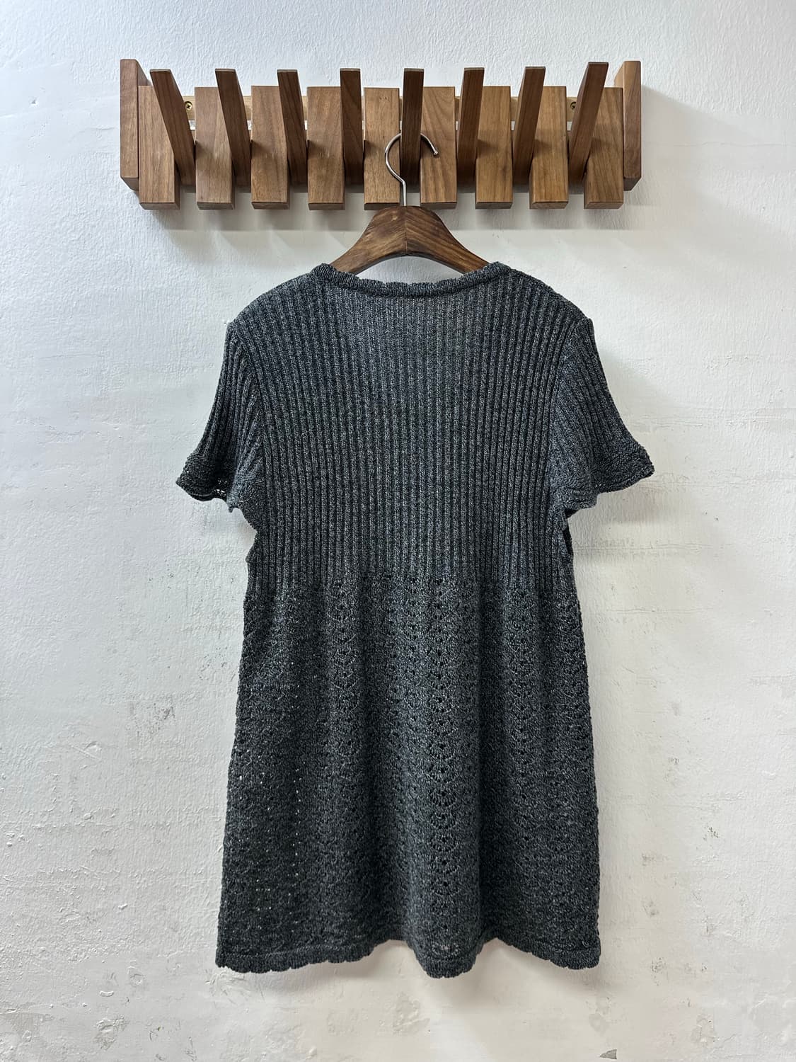 택있는 새상품 오픈워크 알파카 혼방 리브 니트 A라인 반팔 가디건 상품이미지3