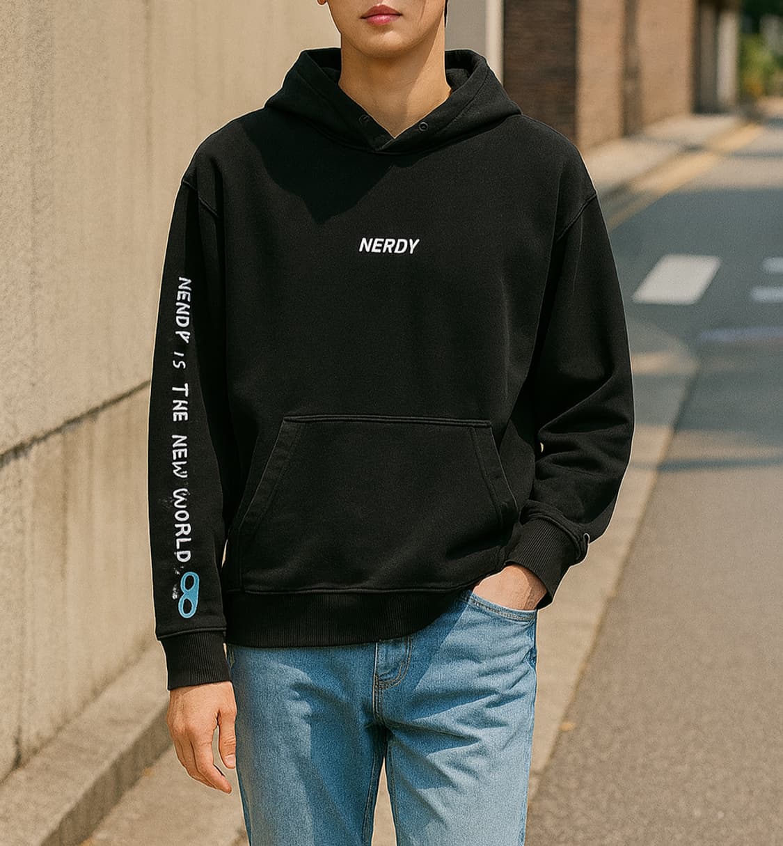 널디 NERDY 사이드로고 블랙 후드 티셔츠_S 상품이미지1