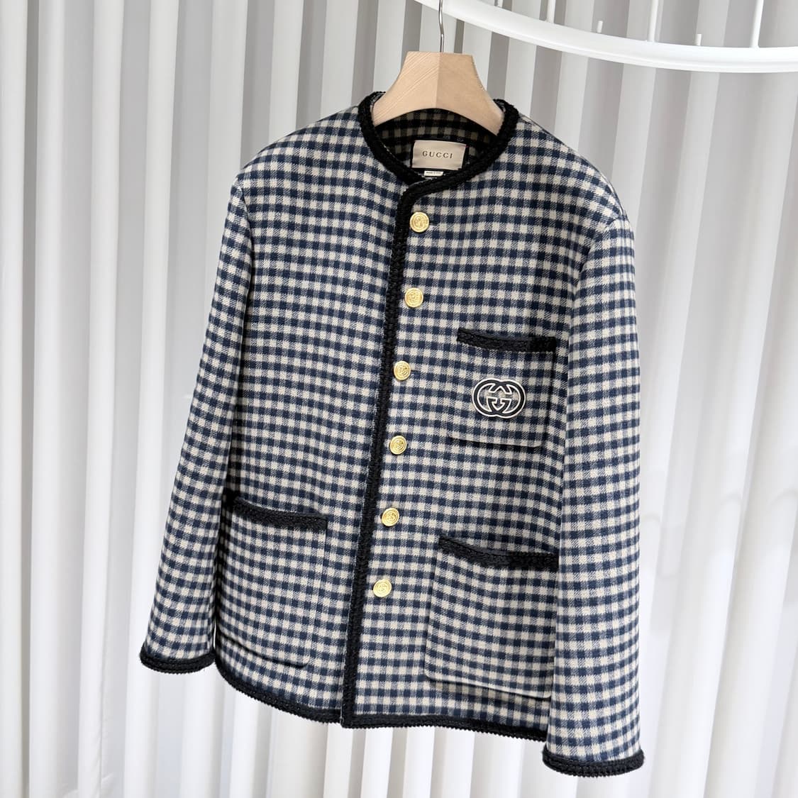 48 / 구찌 울 깅엄 자켓 인터로킹 G 베이지 자켓 상품이미지2