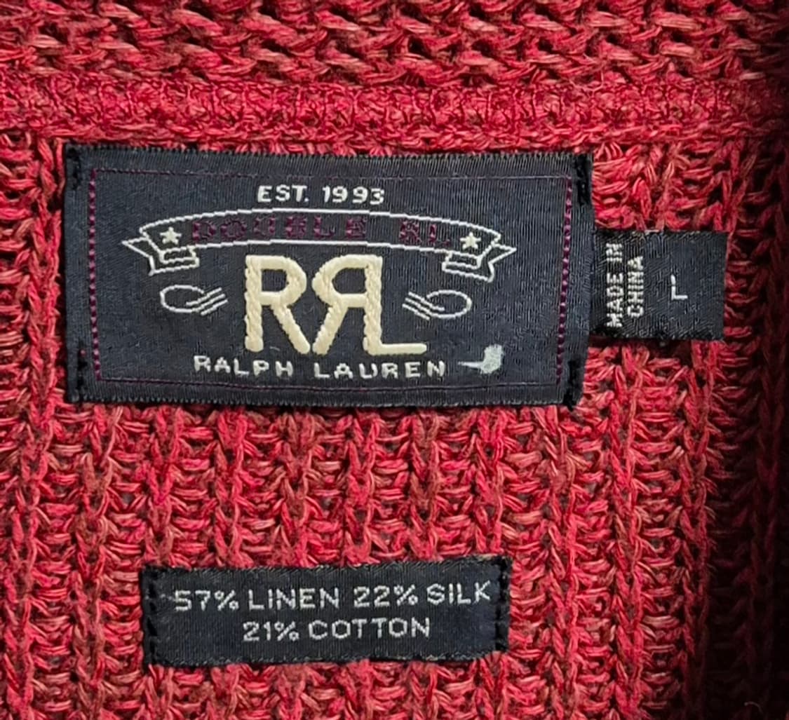 L (100) RRL 폴로 더블알엘 숄카라 레드 니트 가디건 상품이미지3