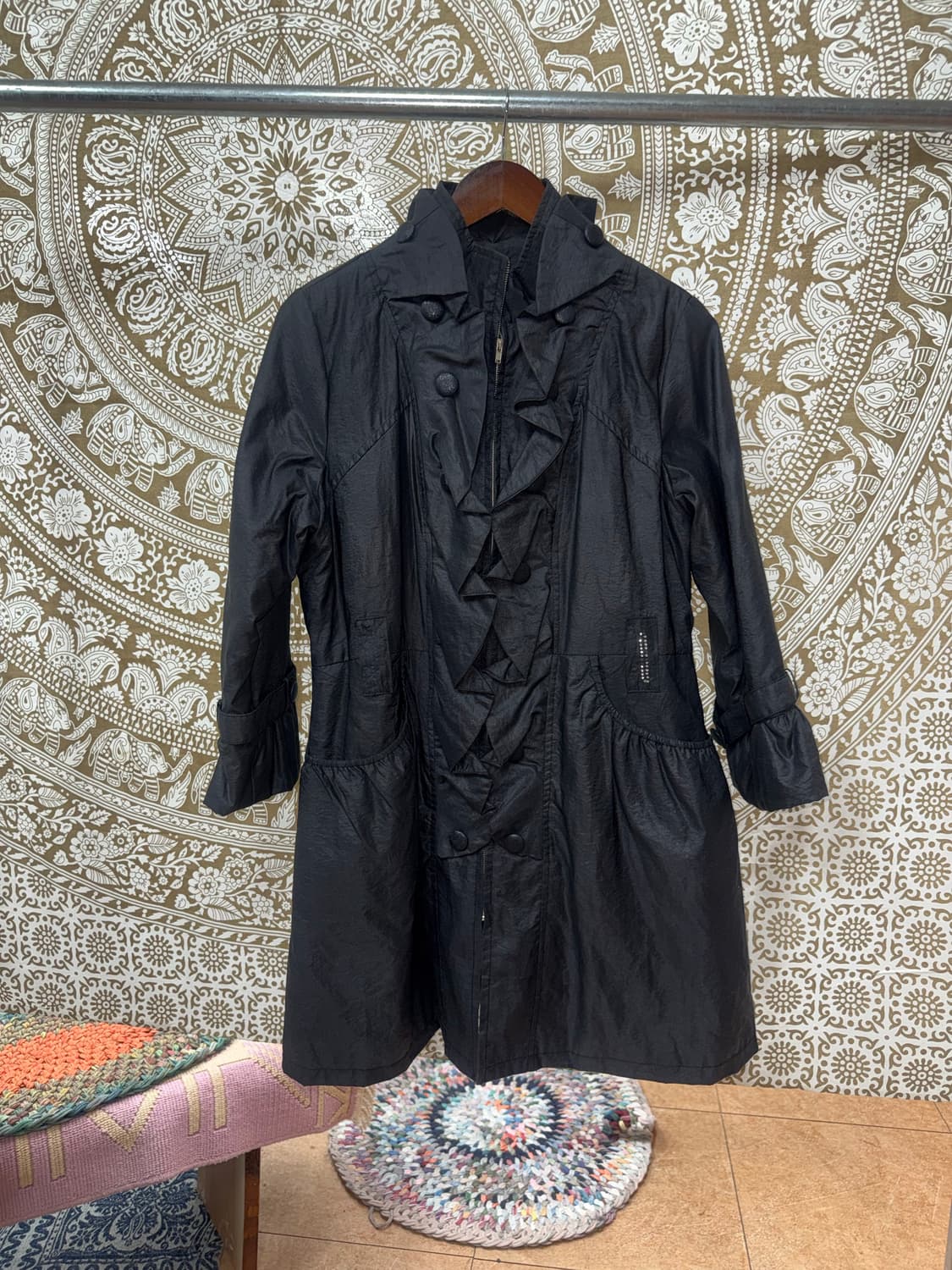 빈티지 여성 프릴 버튼 디테일 롱 코트 자켓  상품이미지3