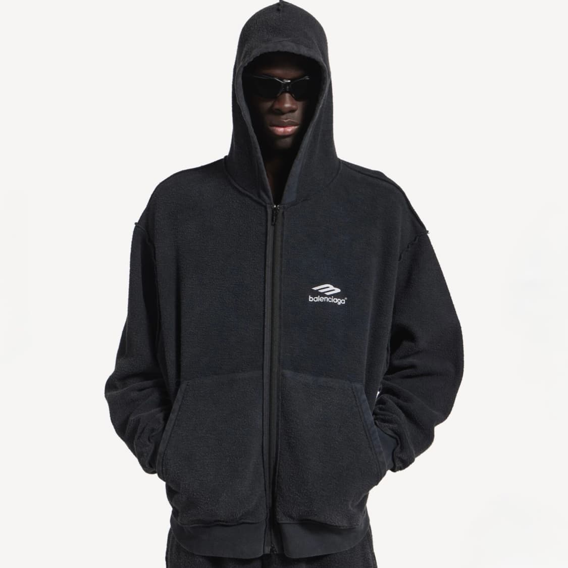 [XL] 발렌시아가 인사이드 아웃 후드 집업 페이디드 블랙 상품이미지4