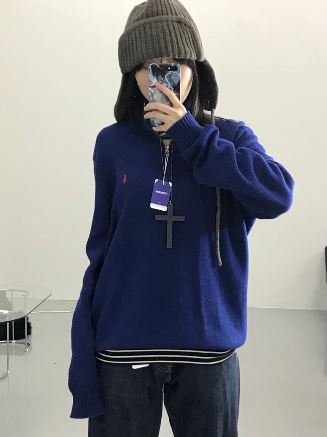 폴로랄프로렌 블루 반집업 니트 상품이미지1