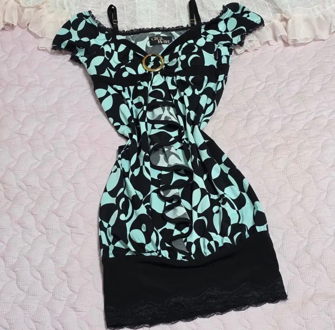 세실맥비 오네갸루 갸루 오리엔탈 민트 오프숄더 원피스 헤이세이 핀터빈티지 상품이미지3