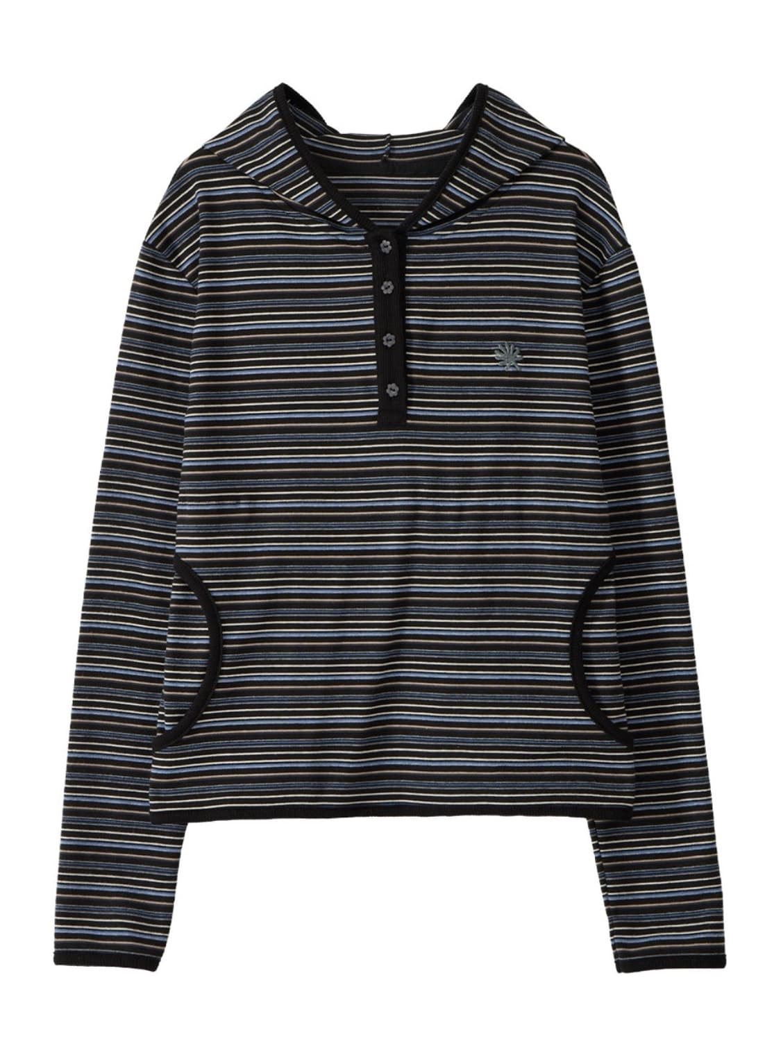 단델 스트라이프 후드 롱슬리브 블랙 상품이미지1