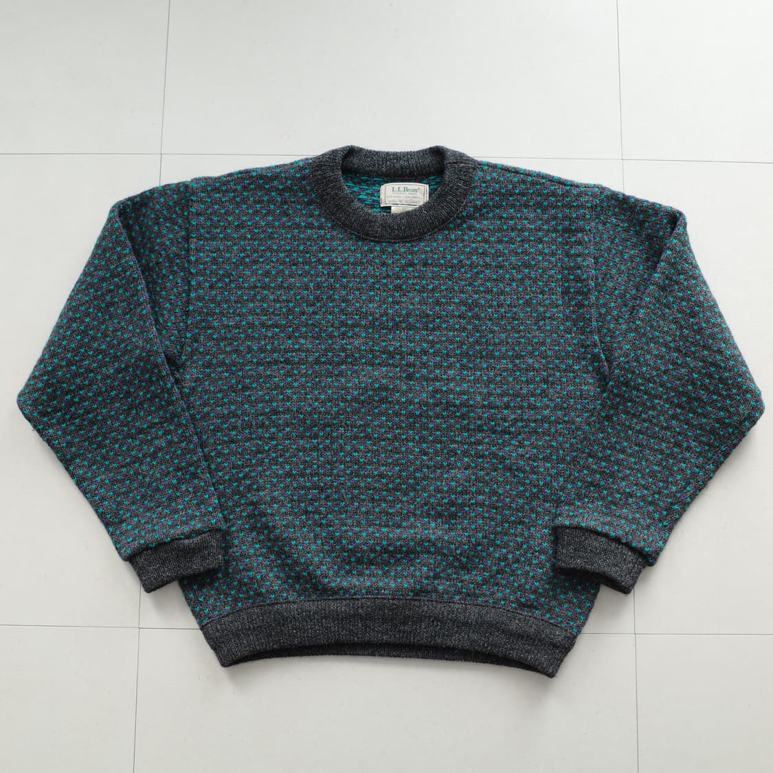 90s 엘엘빈 노르웨이 생산 울혼방 버드아이 피셔맨 니트  상품이미지1