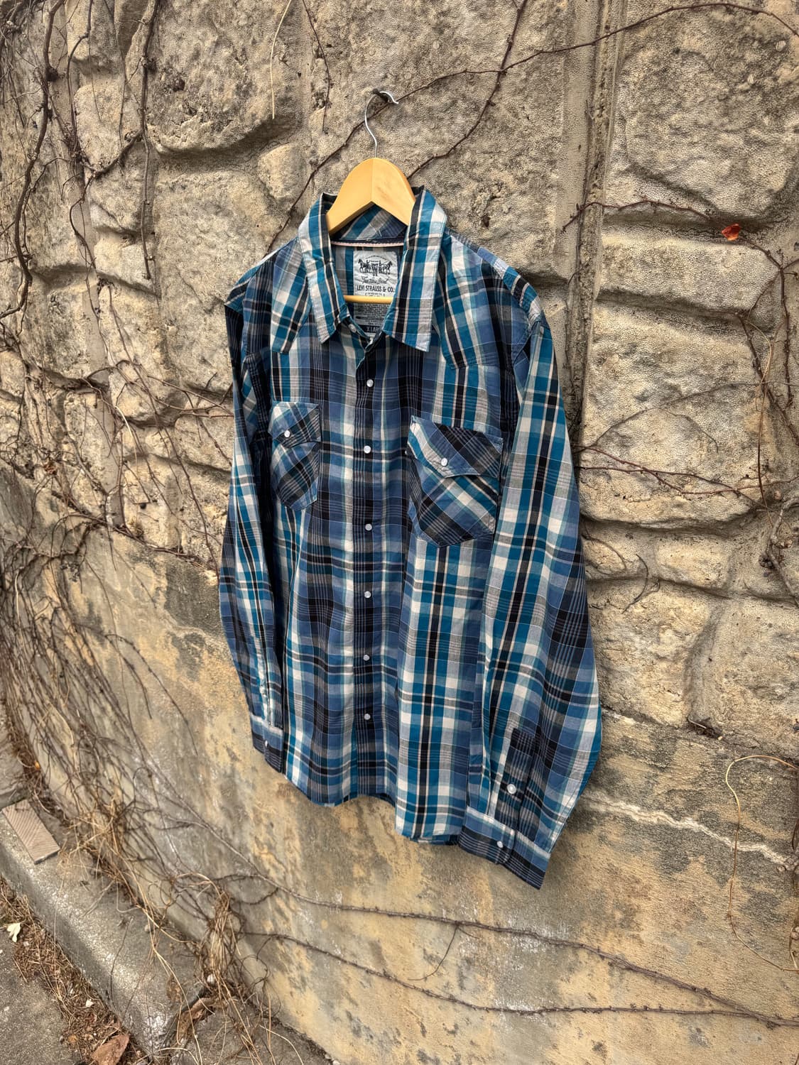 리바이스 빈티지 체크 웨스턴 셔츠 블루 xl 상품이미지3