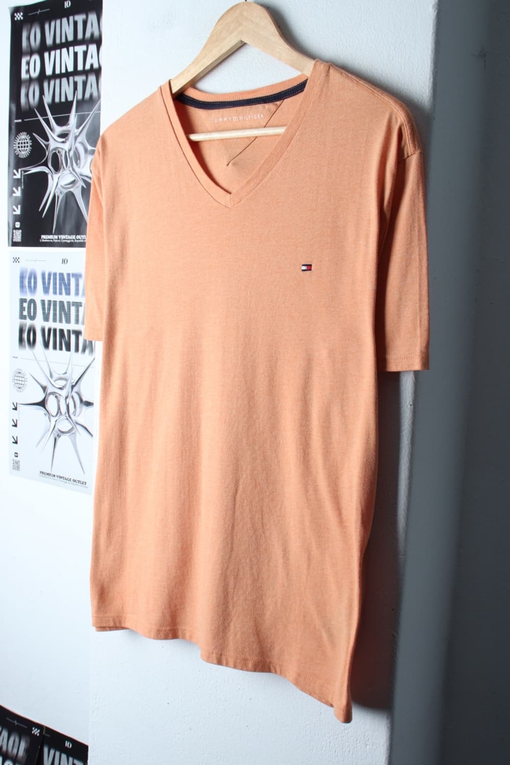 (L-XL) 타미힐피거 반팔 티셔츠 브이넥 주황 기본-H30366 상품이미지1