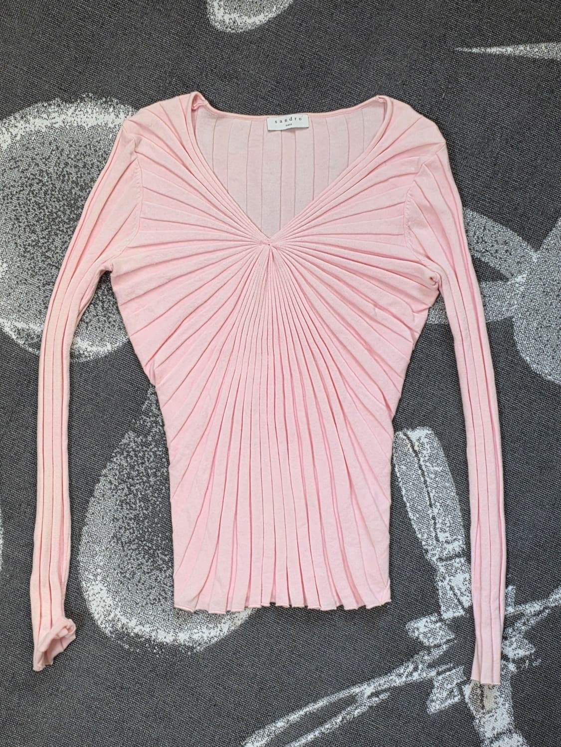 Sandro 산드로 브이넥 리브드 니트 55 (딸기우유) 상품이미지4