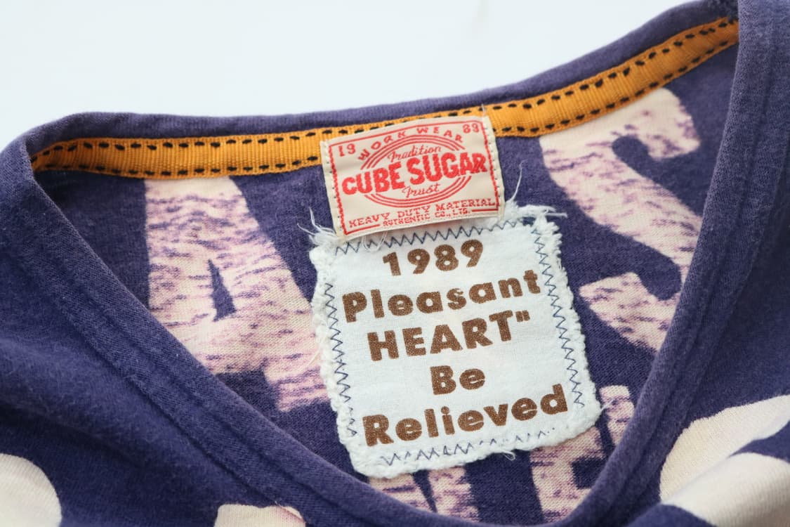 CUBE SUGAR 큐브슈가 빈티지 미러 프린팅 네이비 반팔티셔츠 (M) 상품이미지5
