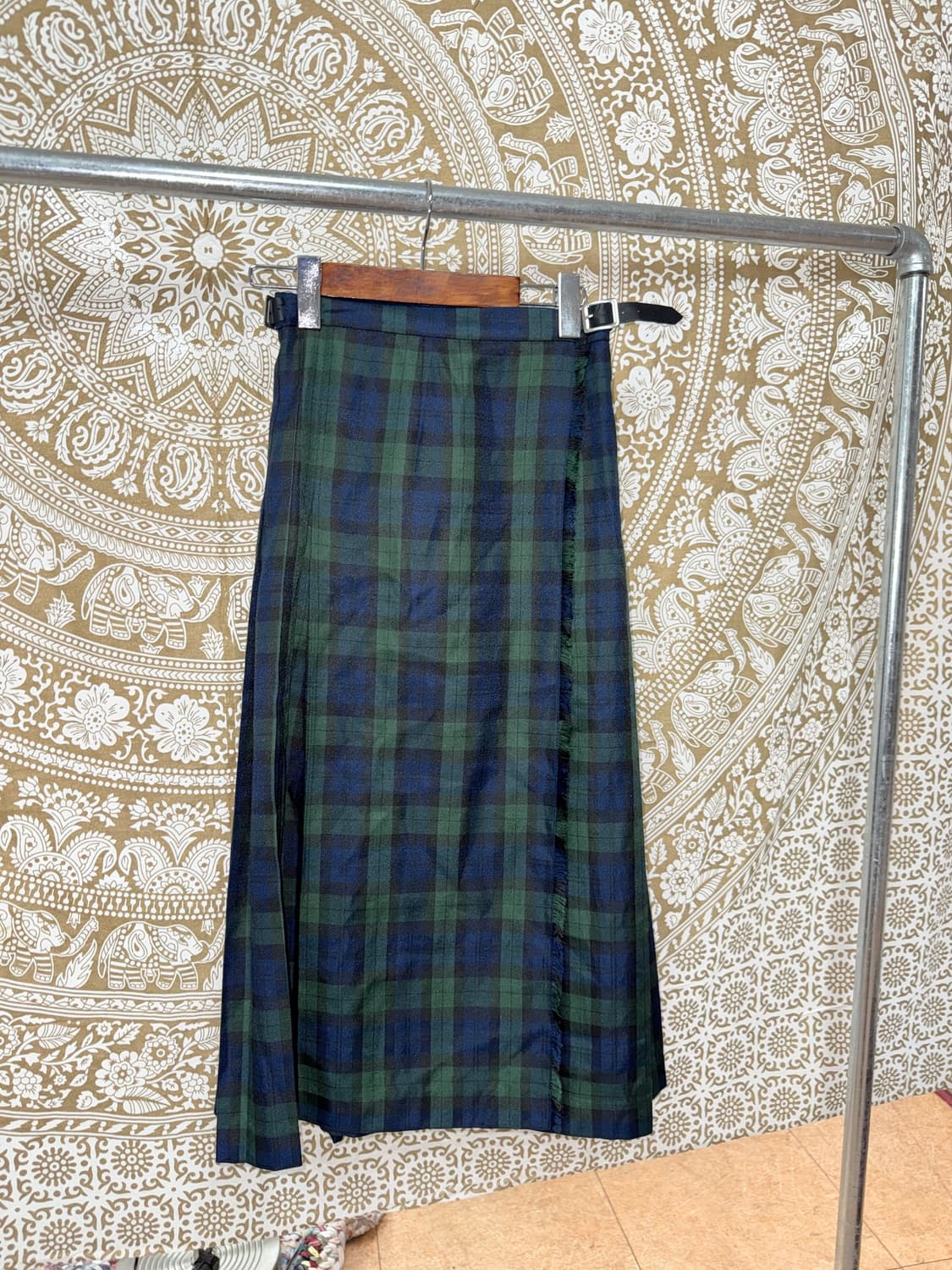 빈티지 여성 체크 벨티드 롱 랩 스커트  상품이미지3