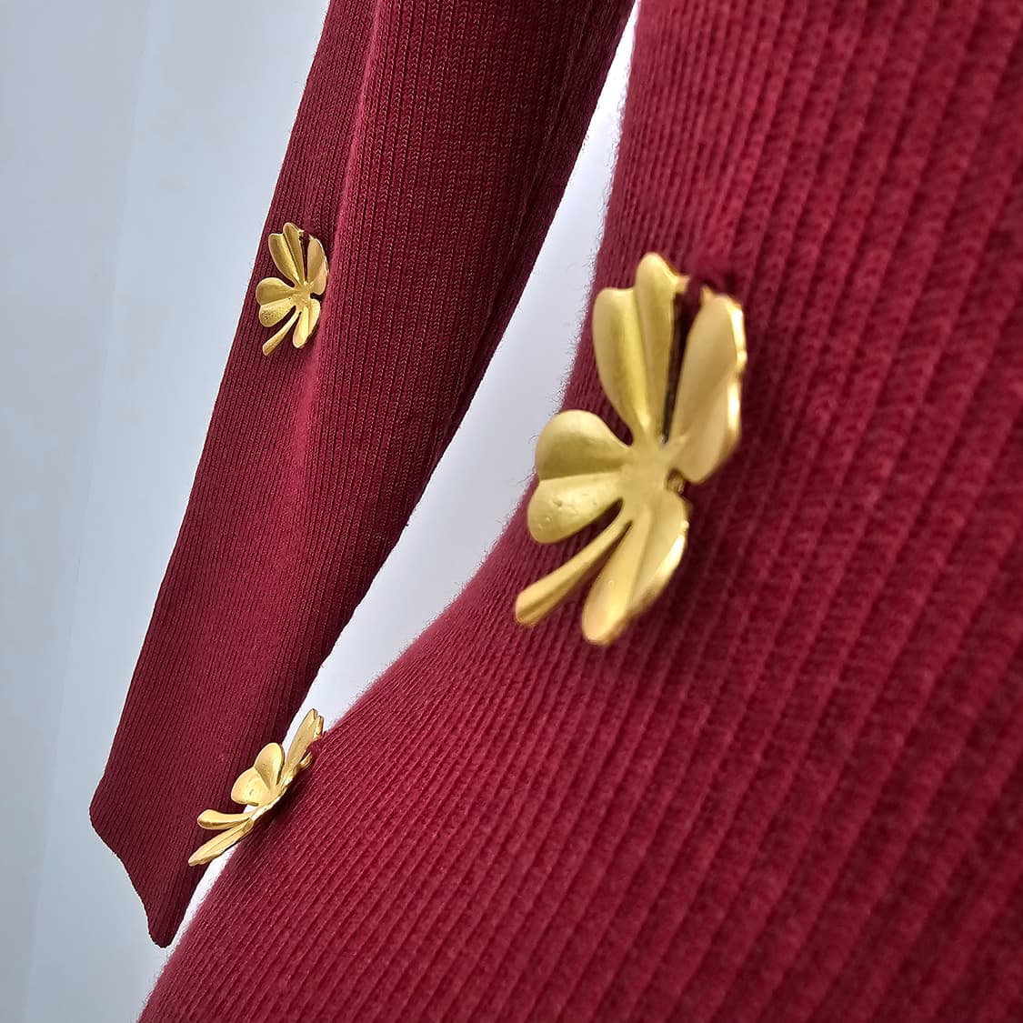 울100% 골드 플라워 슬림핏 골지 니트 원피스 상품이미지5