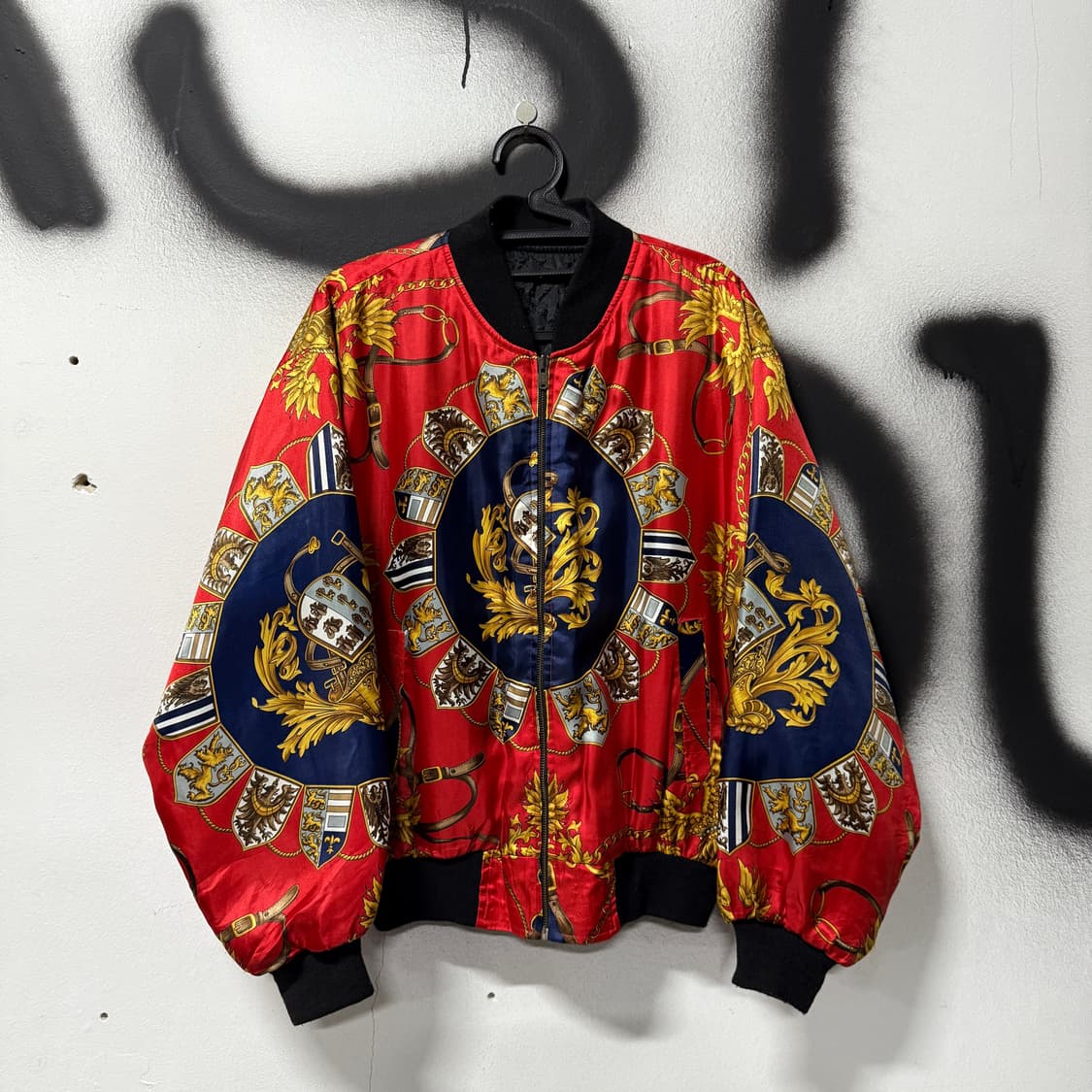 VTG 빈티지 바로크 풀 패턴 리버시블 퀼팅 봄버 자켓 상품이미지1