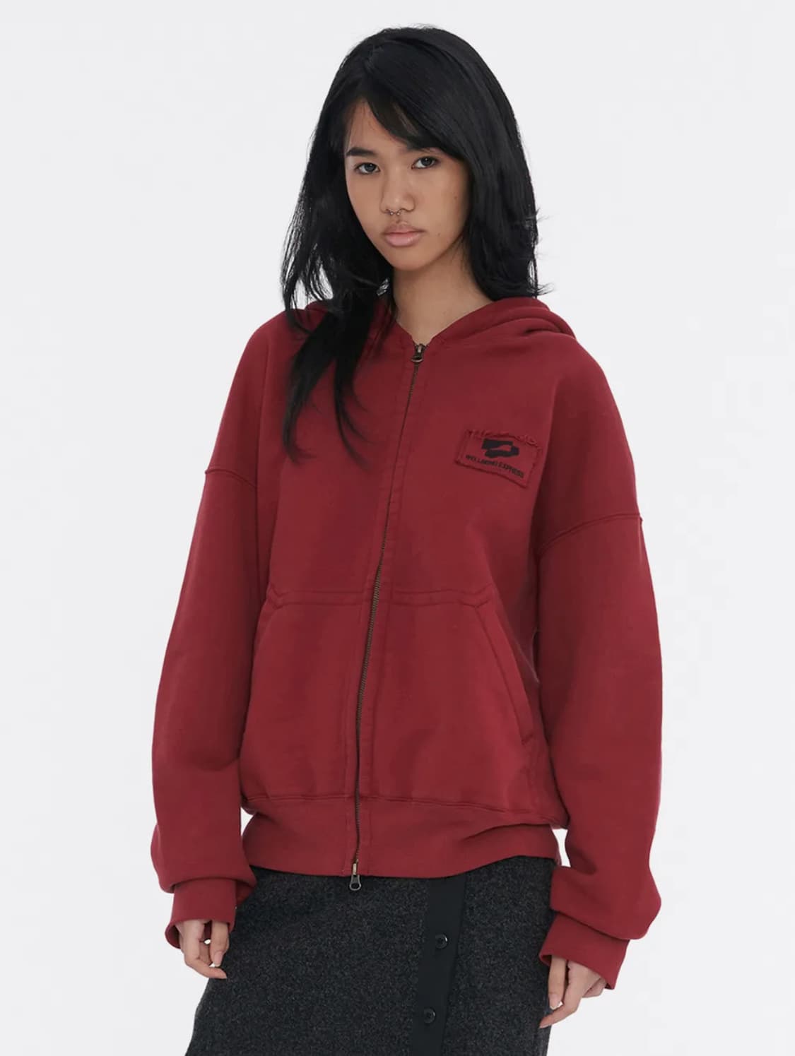 웰빙익스프레스 후드집업 Logo Patch Zip Up Burgundy 상품이미지1