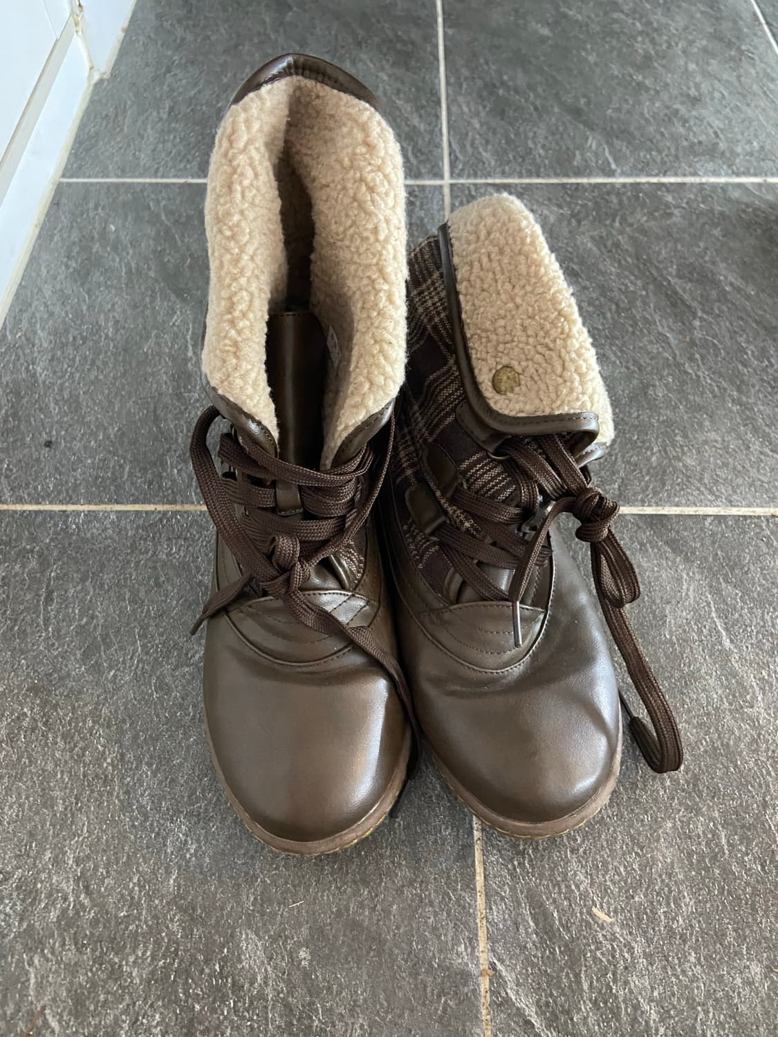 빈티지 모리걸 사와코 체크 털 부츠 상품이미지4