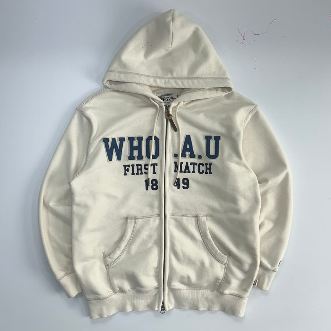 Who A U 후아유 2-way 네이비 로고 아이보리 후드집업 상품이미지3