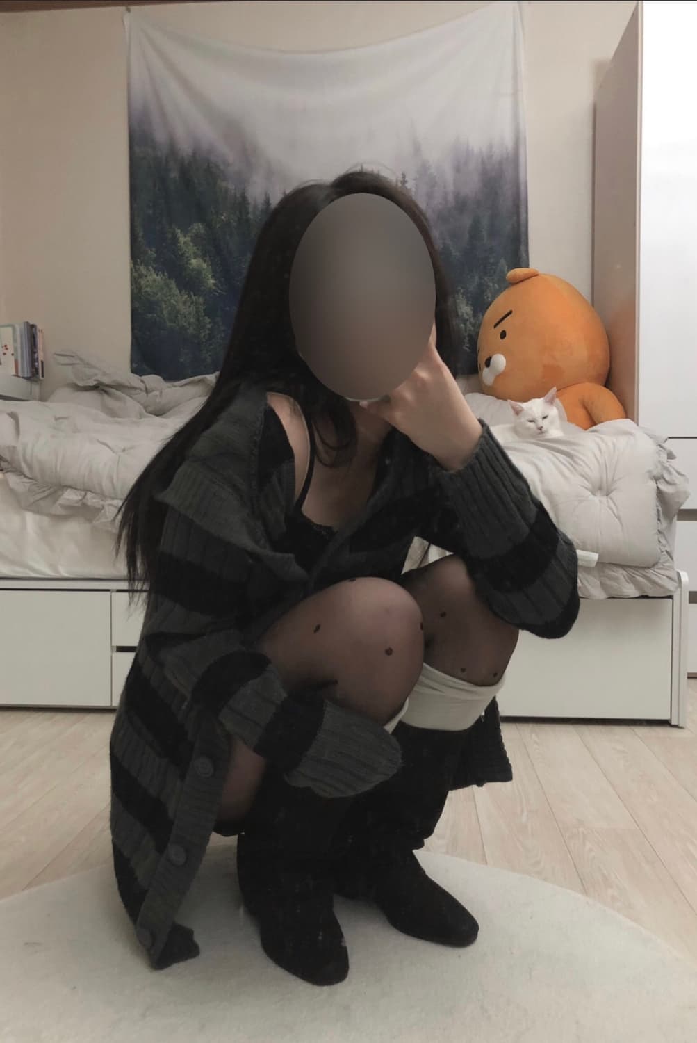여성 빈티지 갸루 스트라이프 후드 가디건 상품이미지2