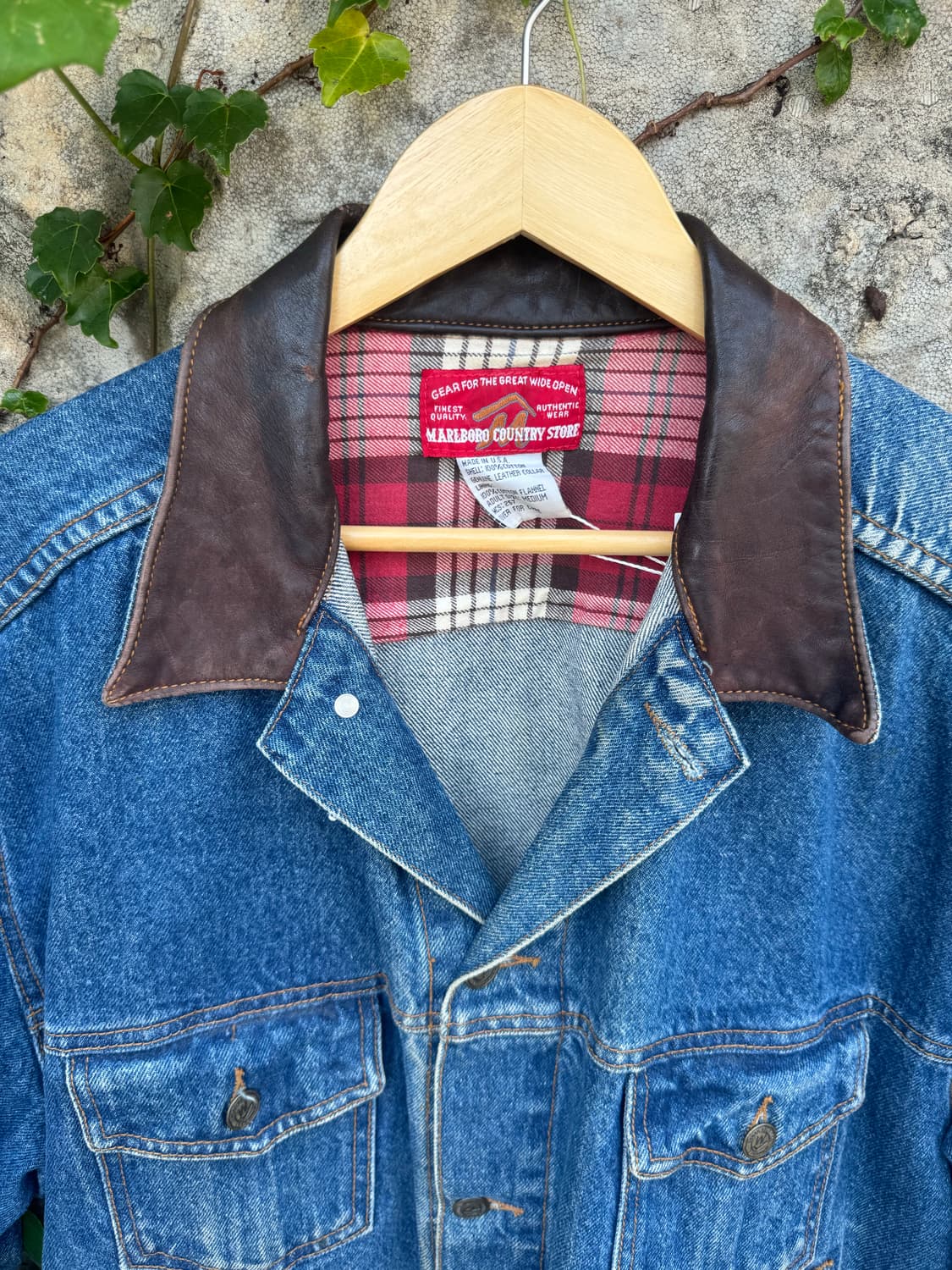 90s marlboro 말보로 클래식 가죽 카라 데님 트러커 자켓 상품이미지5