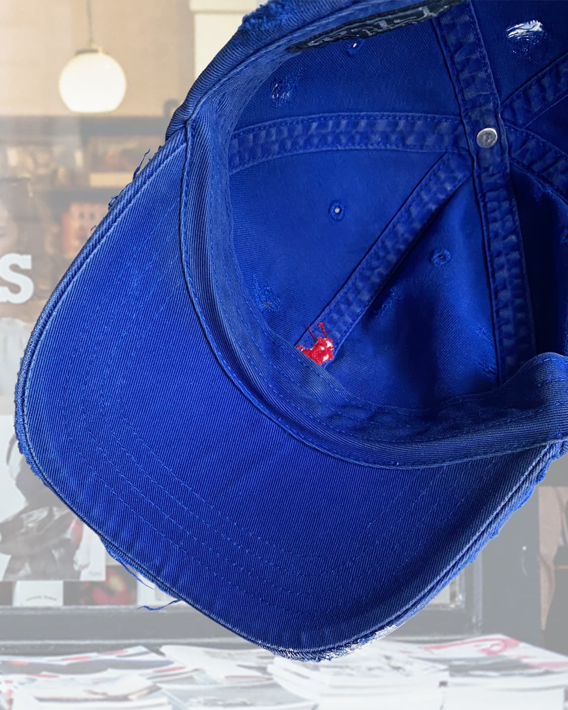 폴로 블루 디스트로이드 페인팅 빈티지 볼캡 모자 상품이미지8