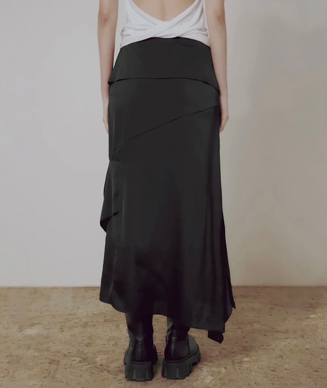플레어업 드레이프 레이어드 맥시 롱스커트 블랙2웨이프릴언발트임검정치마미디 상품이미지10