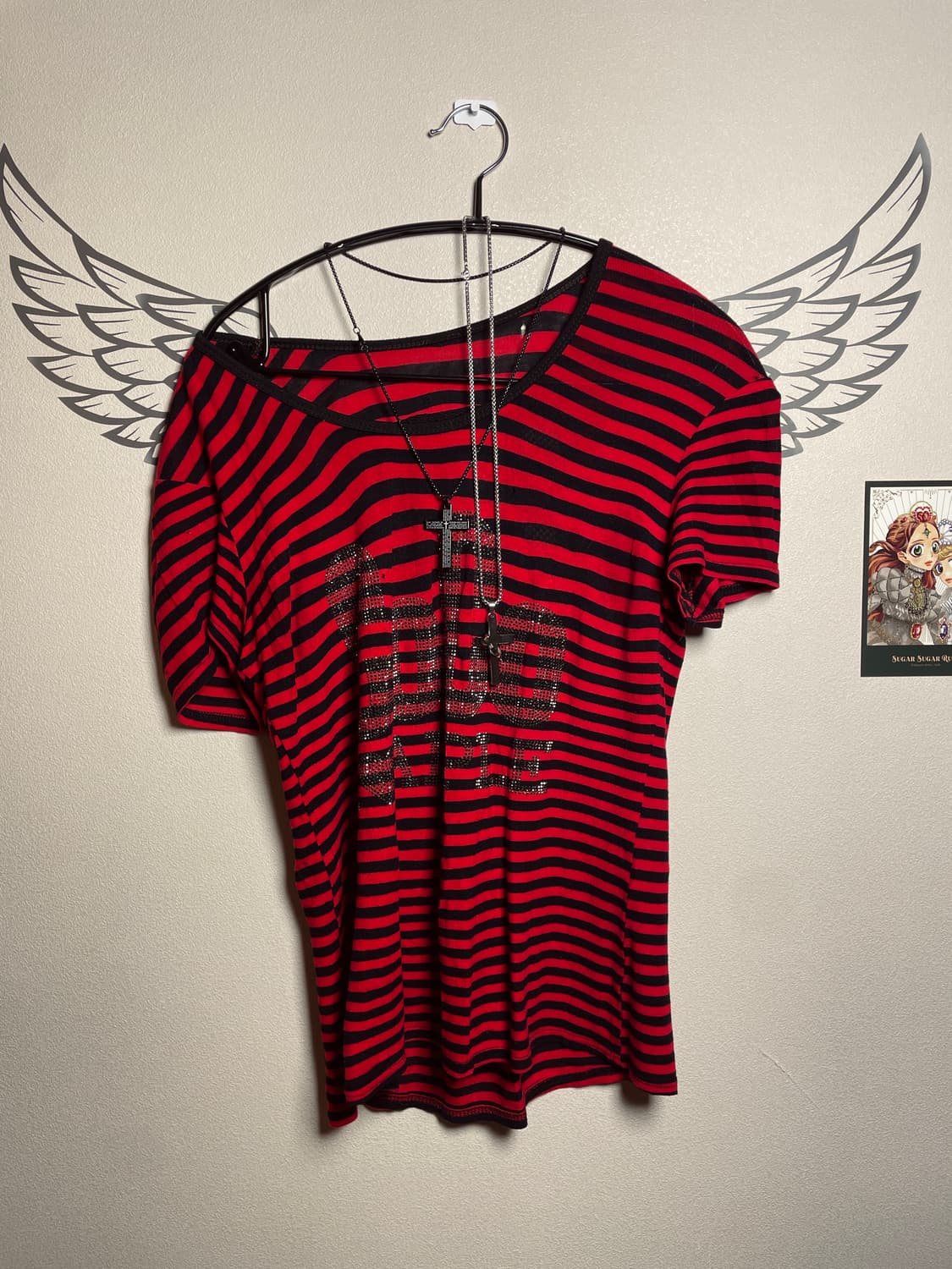 빈티지 펑크 레드 스트라이프 반팔티 상품이미지1