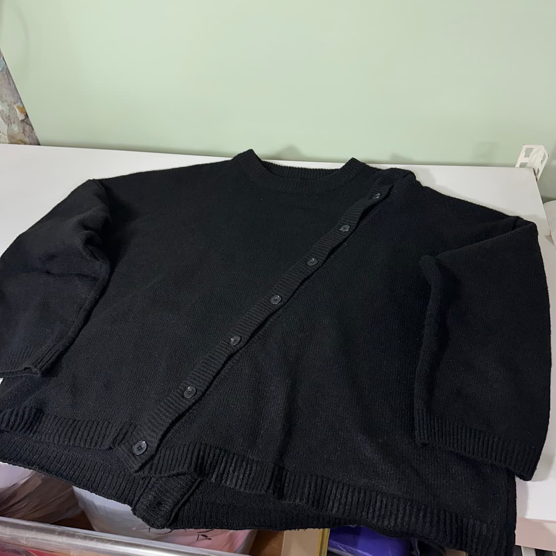 FREE VTG 블랙 사선버튼 라운드니트 상품이미지1