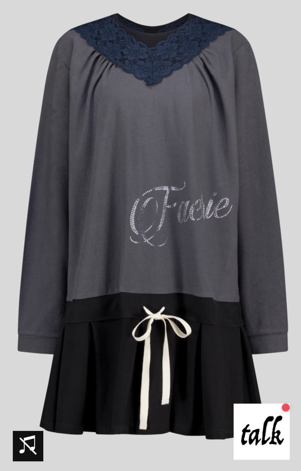 lace V neck pleats dress (black) 상품이미지2