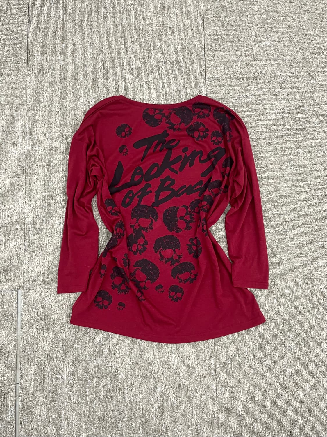 punk skull printing Red U-neck T-shirt 상품이미지5