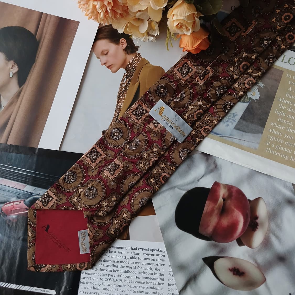 아쿠아스큐텀 실크 클래식 패턴 넥타이 9.5cm A+~A등급 A19785 상품이미지4