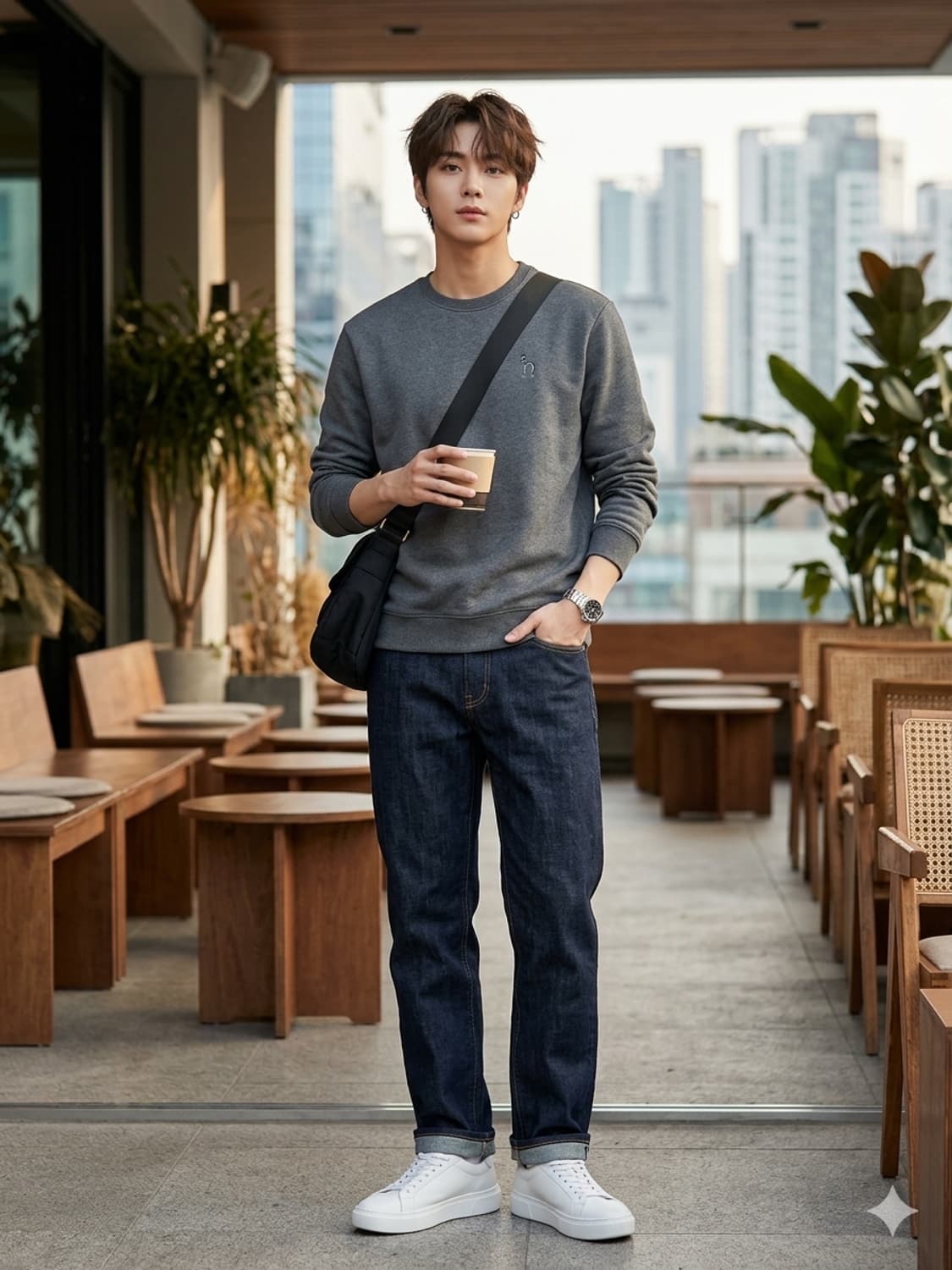 HAZZYS 헤지스 시그니처 자수 로고 기모 맨투맨 상품이미지1