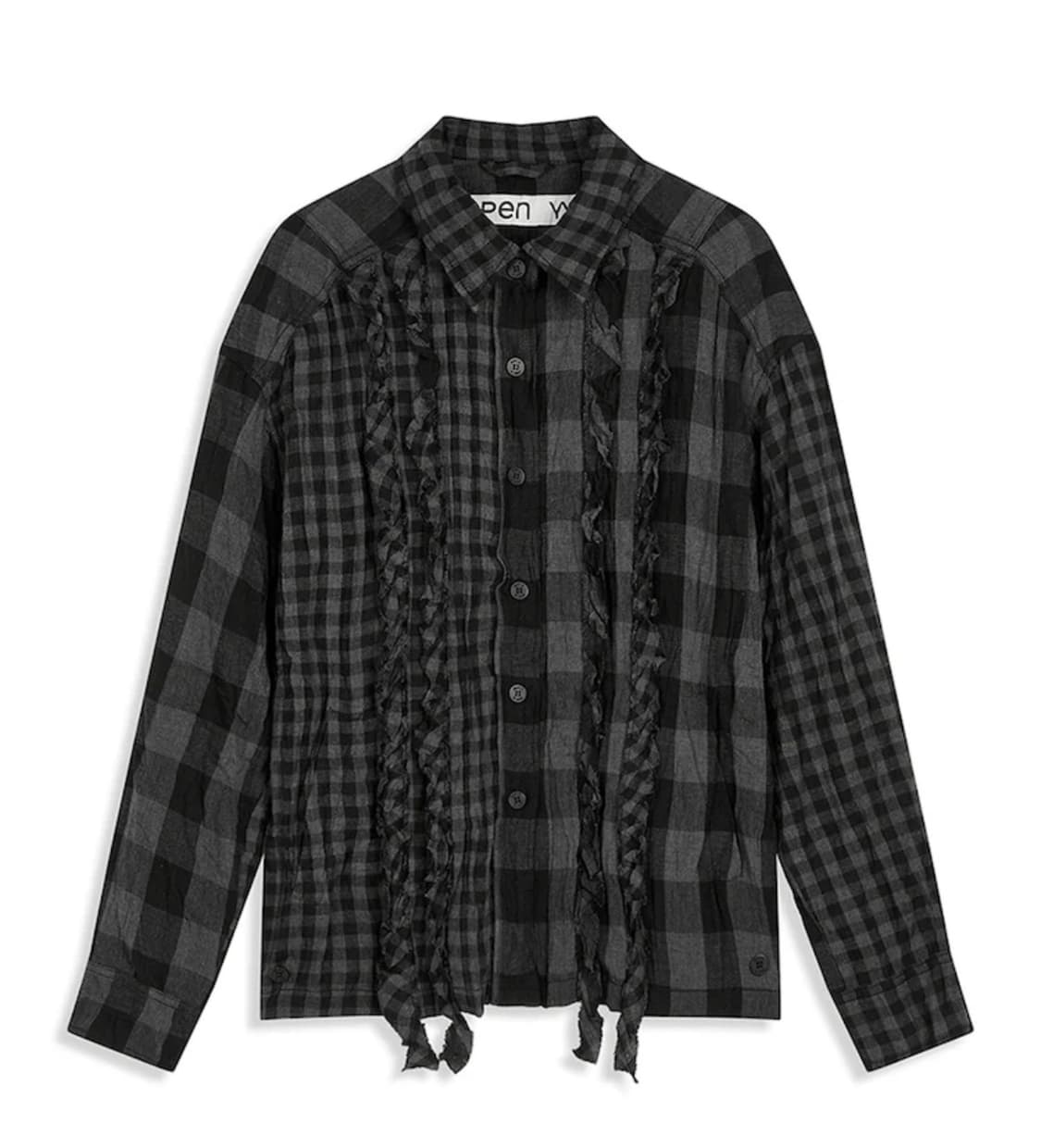 OPENYY CRINKLED RUFFLE SHIRT, BLACK 상품이미지2