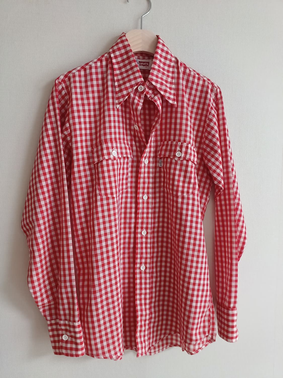 70s 리바이스 깅엄 체크 셔츠 레드 levis 웨스턴 케쥬얼 빈티지 상품이미지2