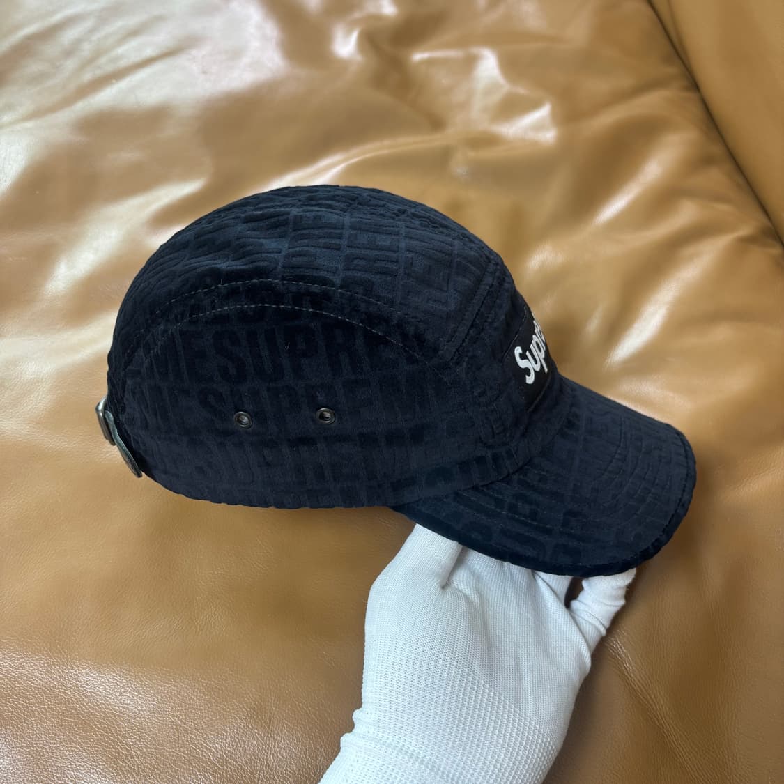 슈프림 캠프캡 모자 박스로고 자카드 벨벳 블랙 상품이미지3